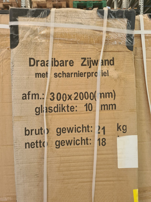 Wiesbaden Draaibaar zijwandje 30 x 200 cm chroom profielen met helder glas