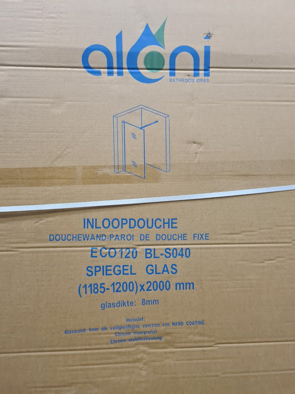 Aloni Douchewand 120 x 200 cm spiegelglas met chroom profiel