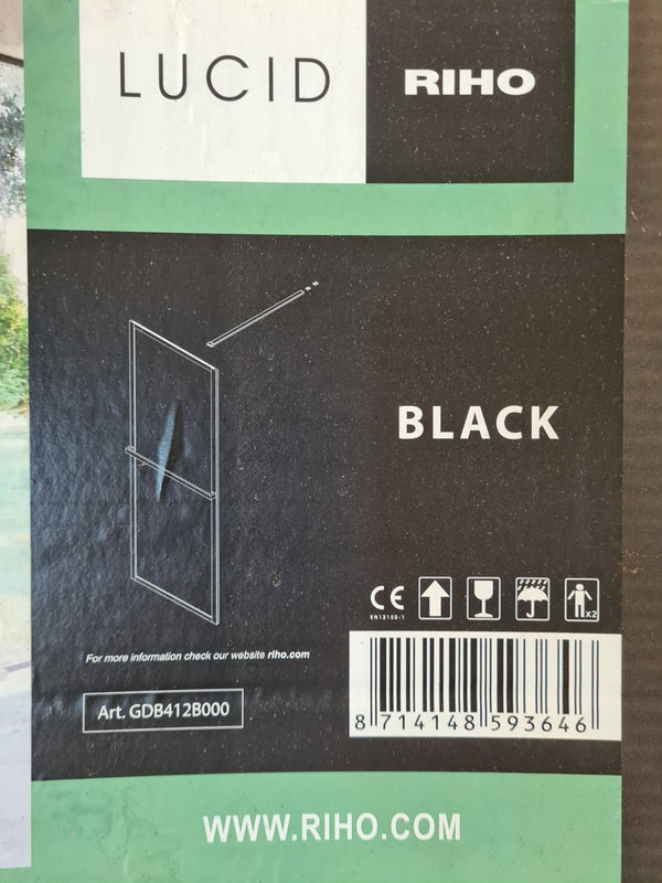 Douchewand 120 x 200 cm zwart profiel / helder glas en handdoekrek (Katja)