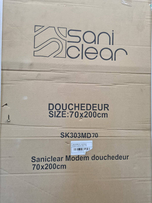 Saniclear Douchedeur 70 x 200 cm zwarte scharnieren en helder glas