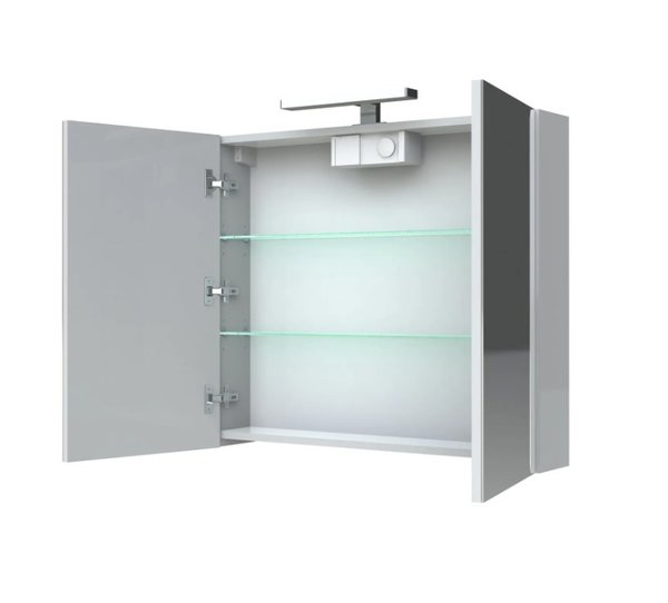 Spiegelkast 80 x 70 cm met verlichting, stopcontact en softclose deuren wit