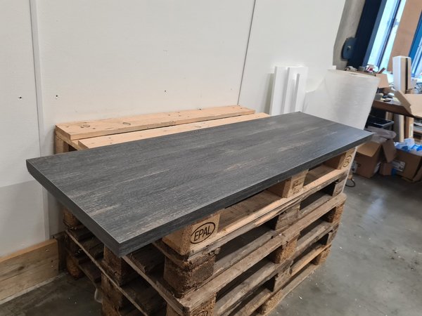Wastafelblad 160 x 46 x 3,5 cm houtskool zwart hout (B)