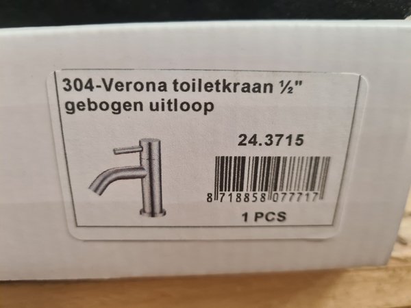 Wiesbaden 304-Verona RVS toiletkraan 1/2" gebogen uitloop