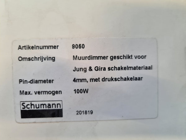 Schumann muurdimmer inbouw geschikt voor Jura en Gira afbouwmateriaal 9050 / 201819