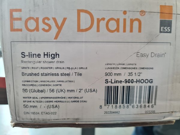Easydrain S line douchegoot 90cm voor natuursteen rvs