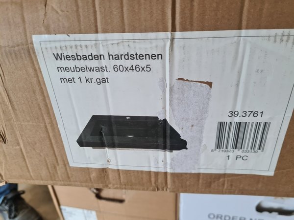 Wiesbaden B meubelwastafel 60 x 46 x 5 cm met 1 kraangat hardsteen zwart