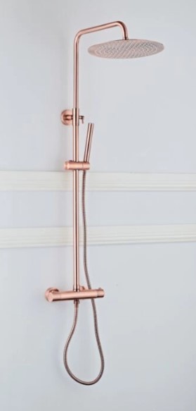 Saniclear Copper opbouw  regendouche met thermostaatkraan geborsteld koper